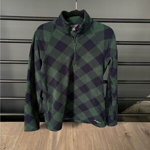 Eddie Bauer Green and Black Checkered Women's Zip Up Sweater